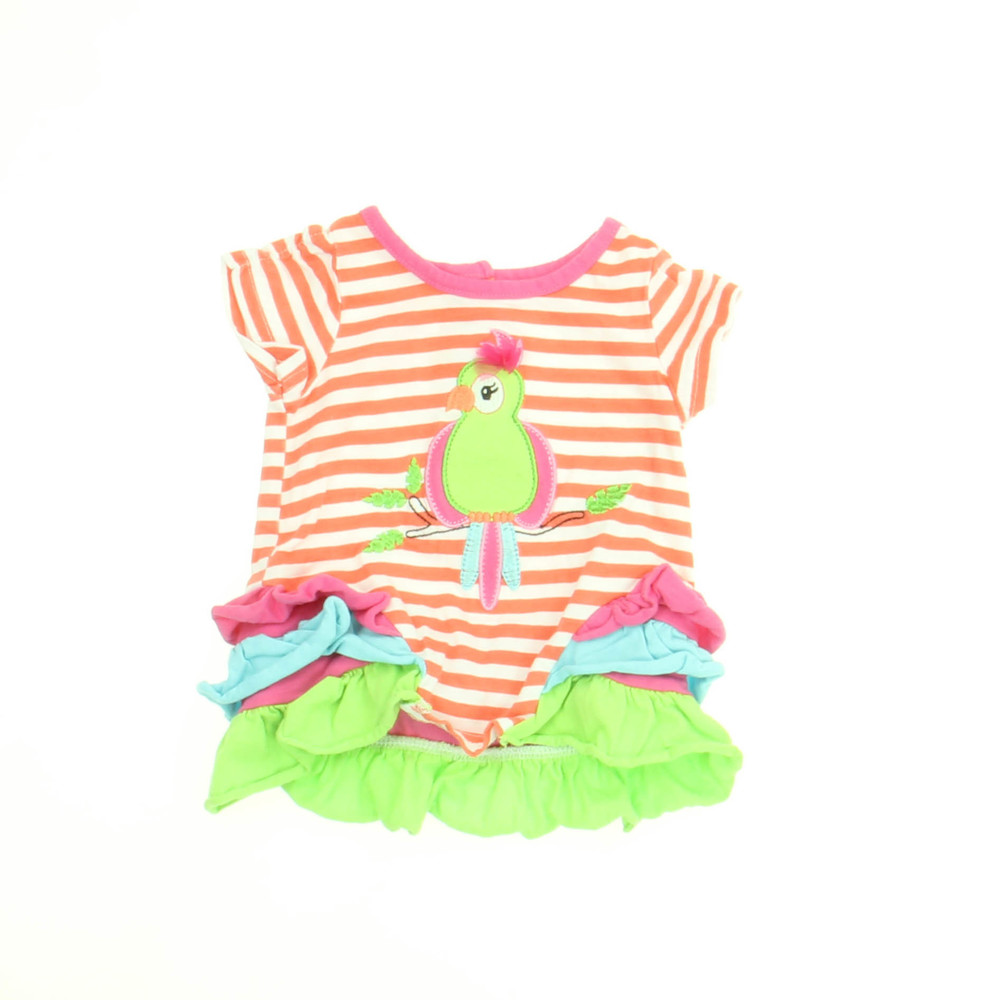 Nannette Baby Girls Orange Stripes | Bird Short Sleeve Shirt size: 3-6 Months
